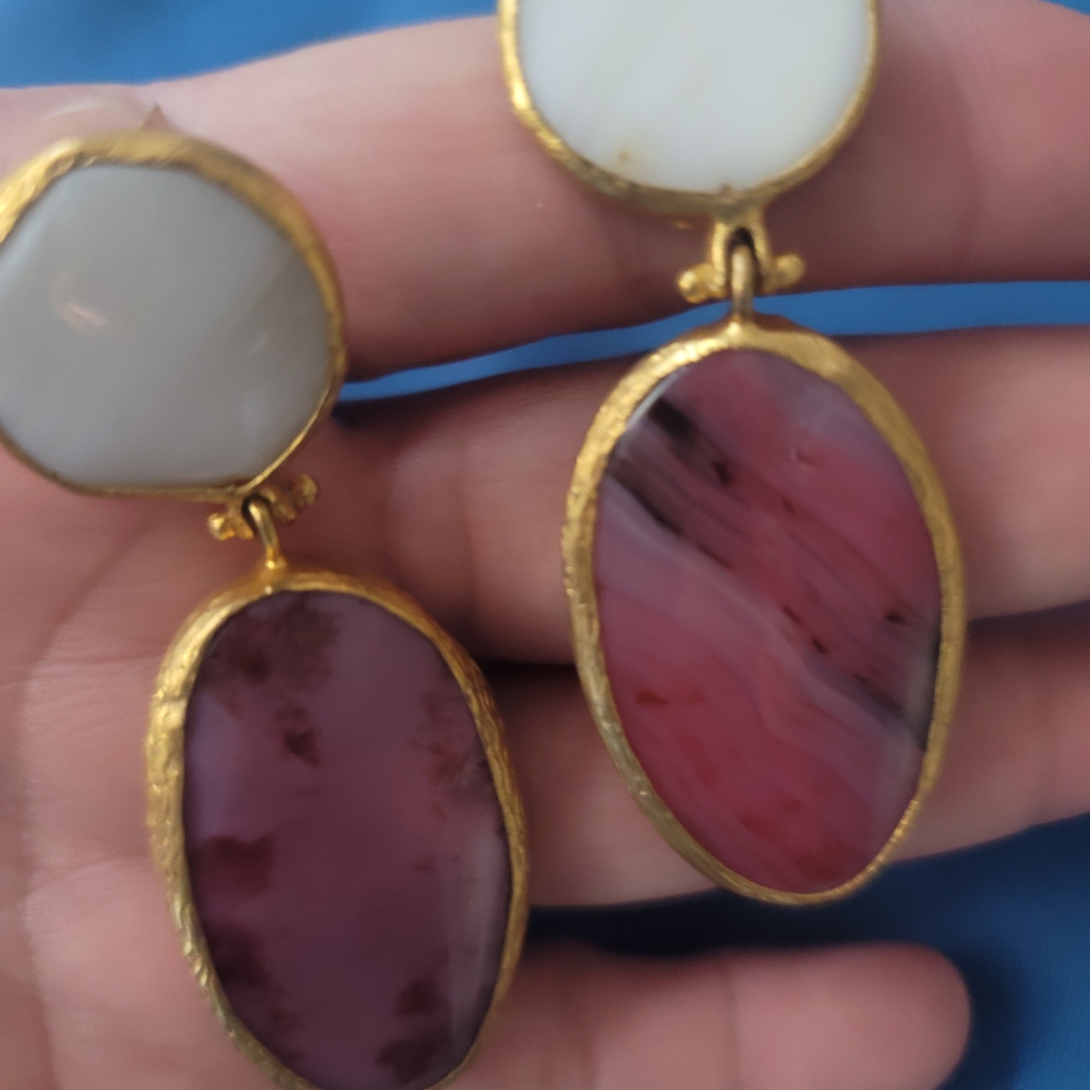 Elegant Gold and Pink Stone Earrings ....
